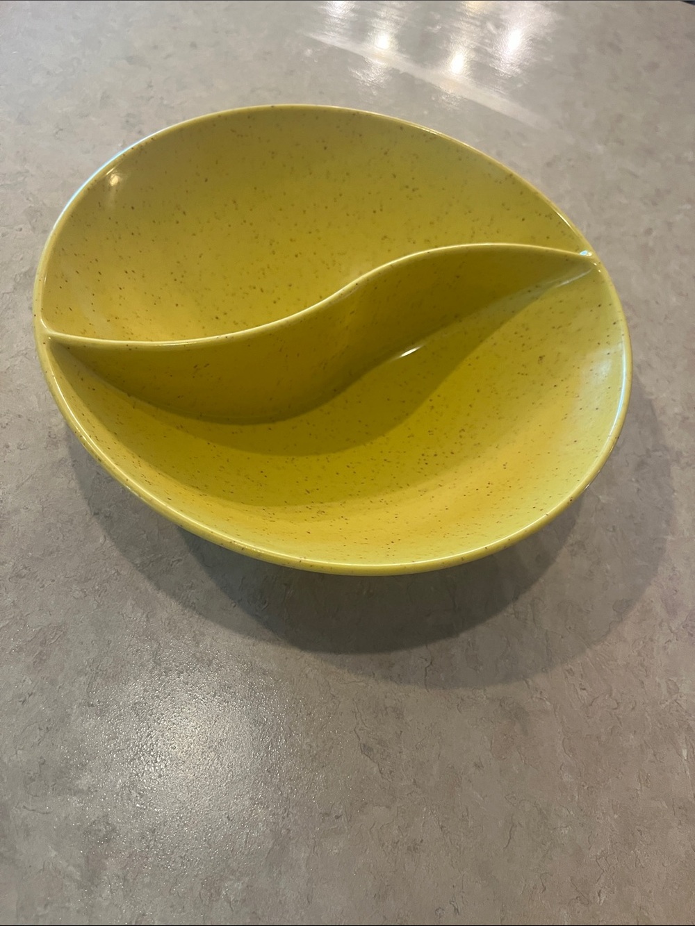 Vintage Yellow Speckled Serving Bowl